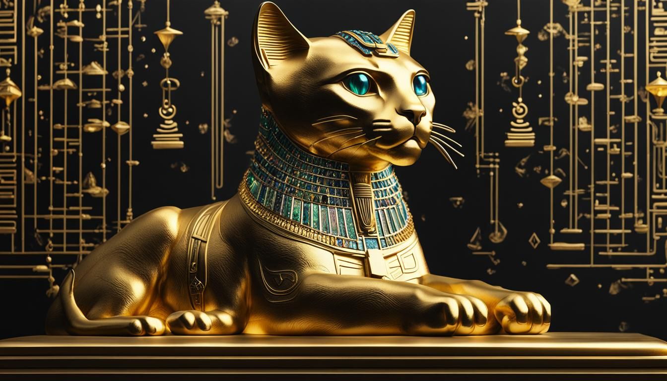 Cybernetic Egyptian Cat Statues with Electronic Jewels