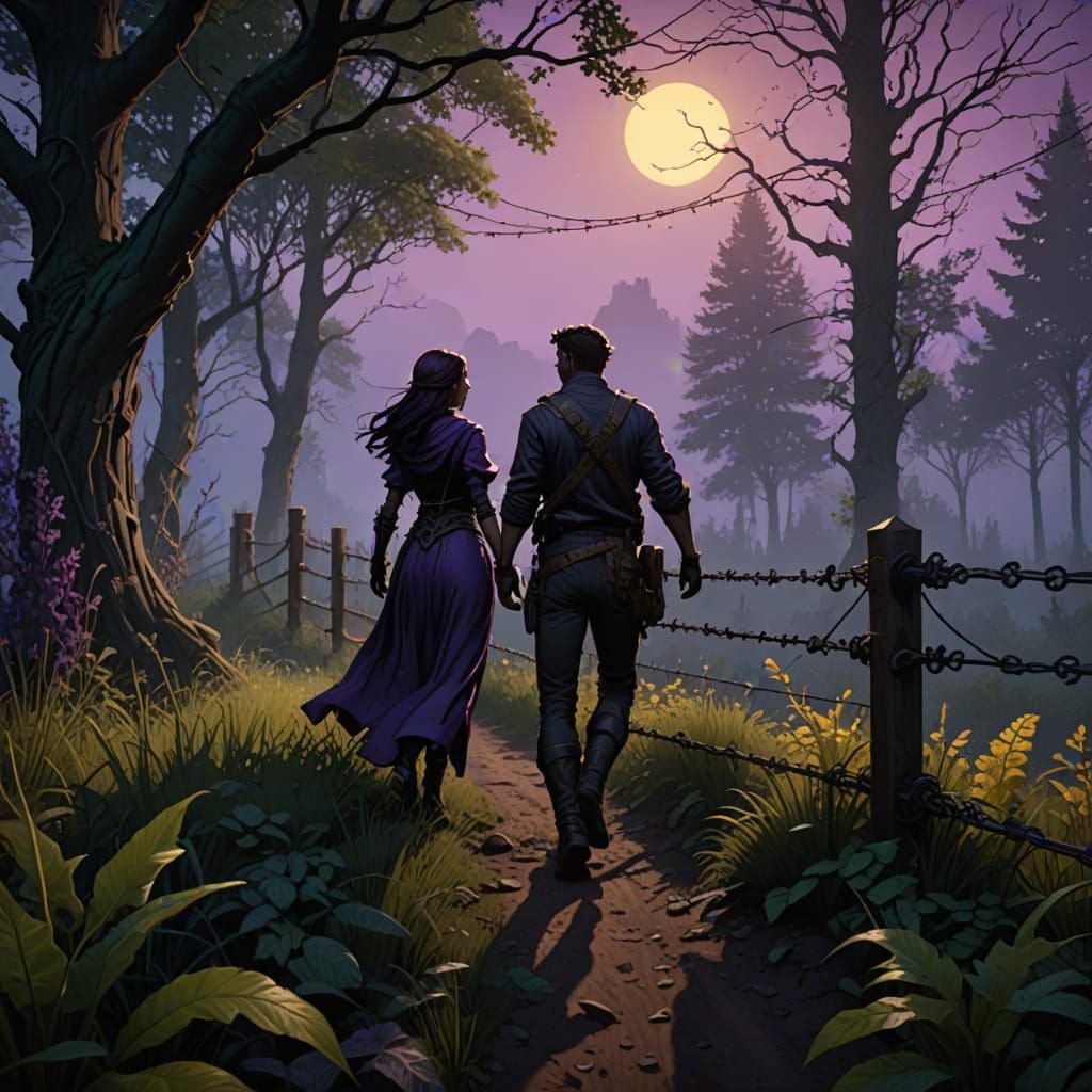 Dark Fantasy Escape Through Forest at Night