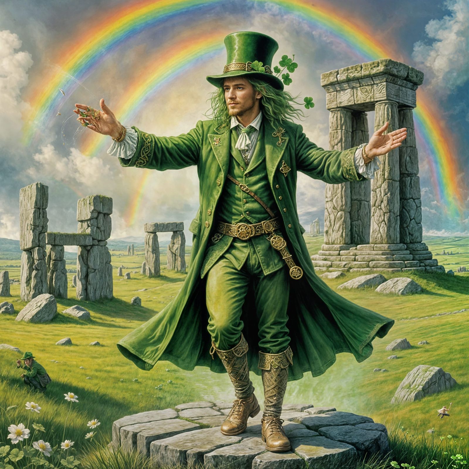 Leprechaun Dance on Stonehenge: a Luis Royo Pastel