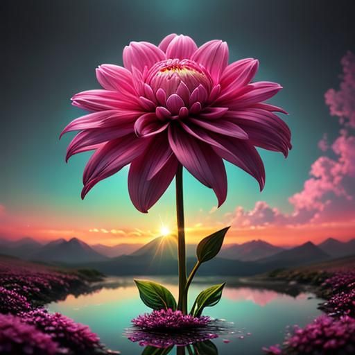 Realistic Pink Dahlia with Ethereal Details