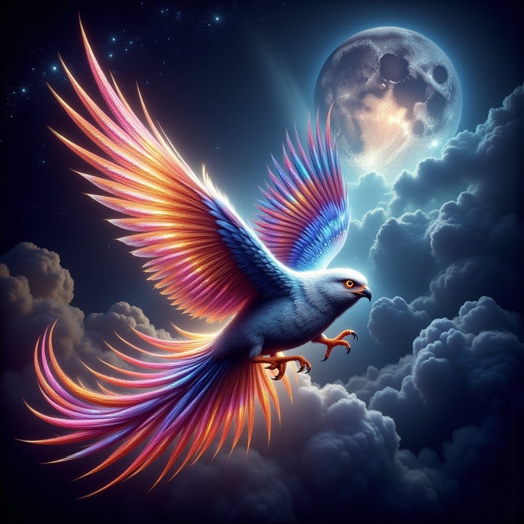 Falcon Flight with Luminous Brushstrokes and Divine Colors
