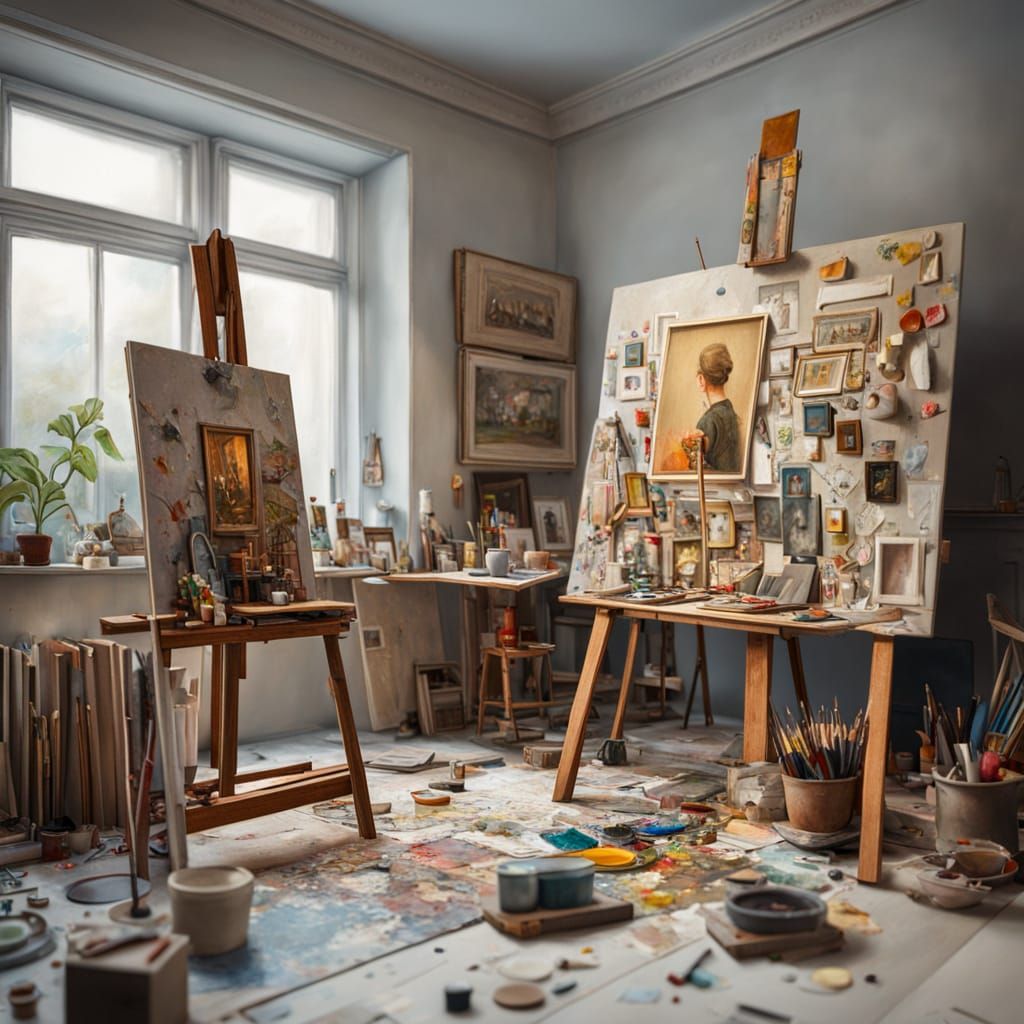 Maximalist Miniature Artist Studio in 3D Hyperrealism