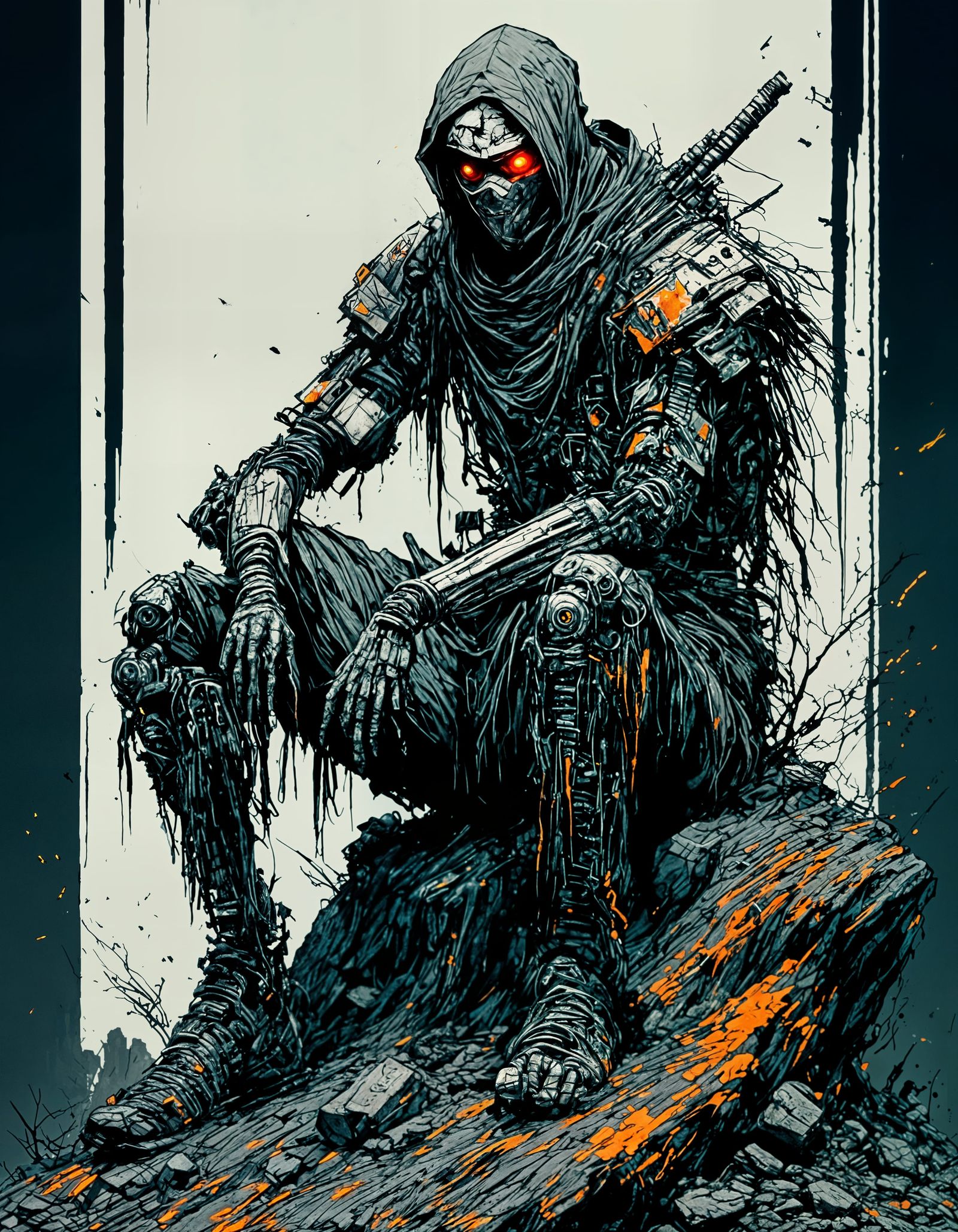 Cyberpunk Warrior in Traditional Japanese Aesthetic