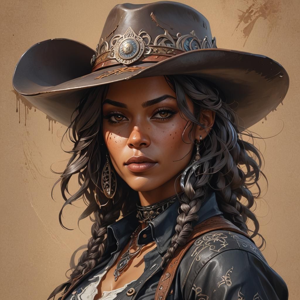 Gothic Cowgirl Portrait in Hyperdetailed Digital Art