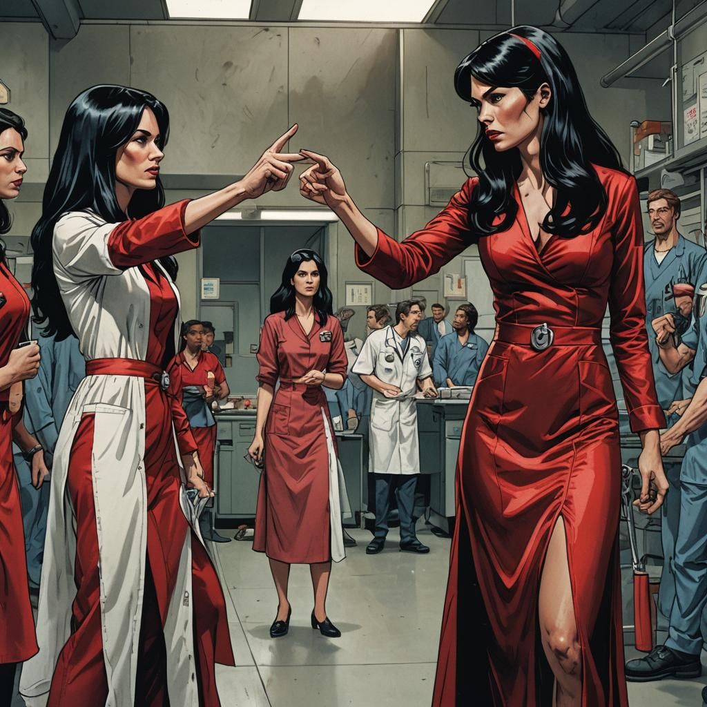 Angry Woman Scolding Nurse, Comic Book Art