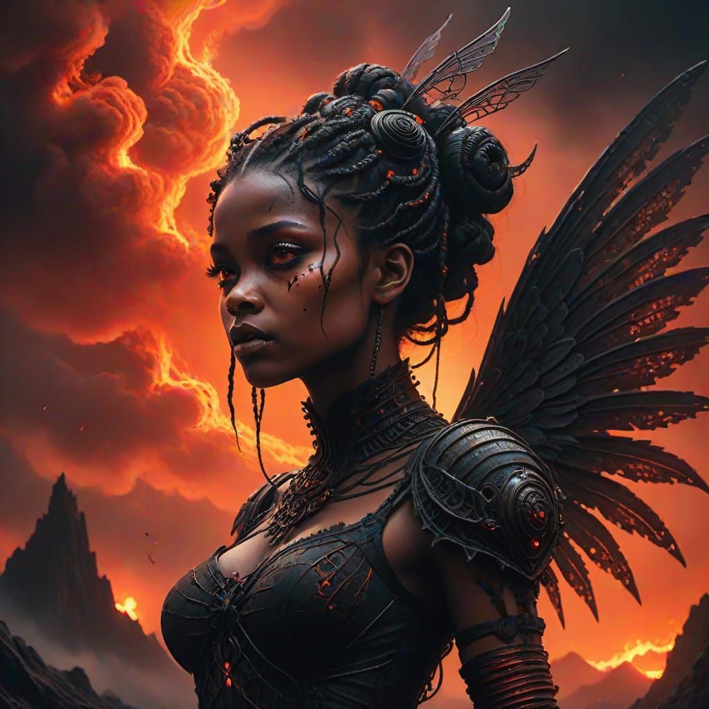 Cybergothic Fairy Amidst Dark Cosmic Skies