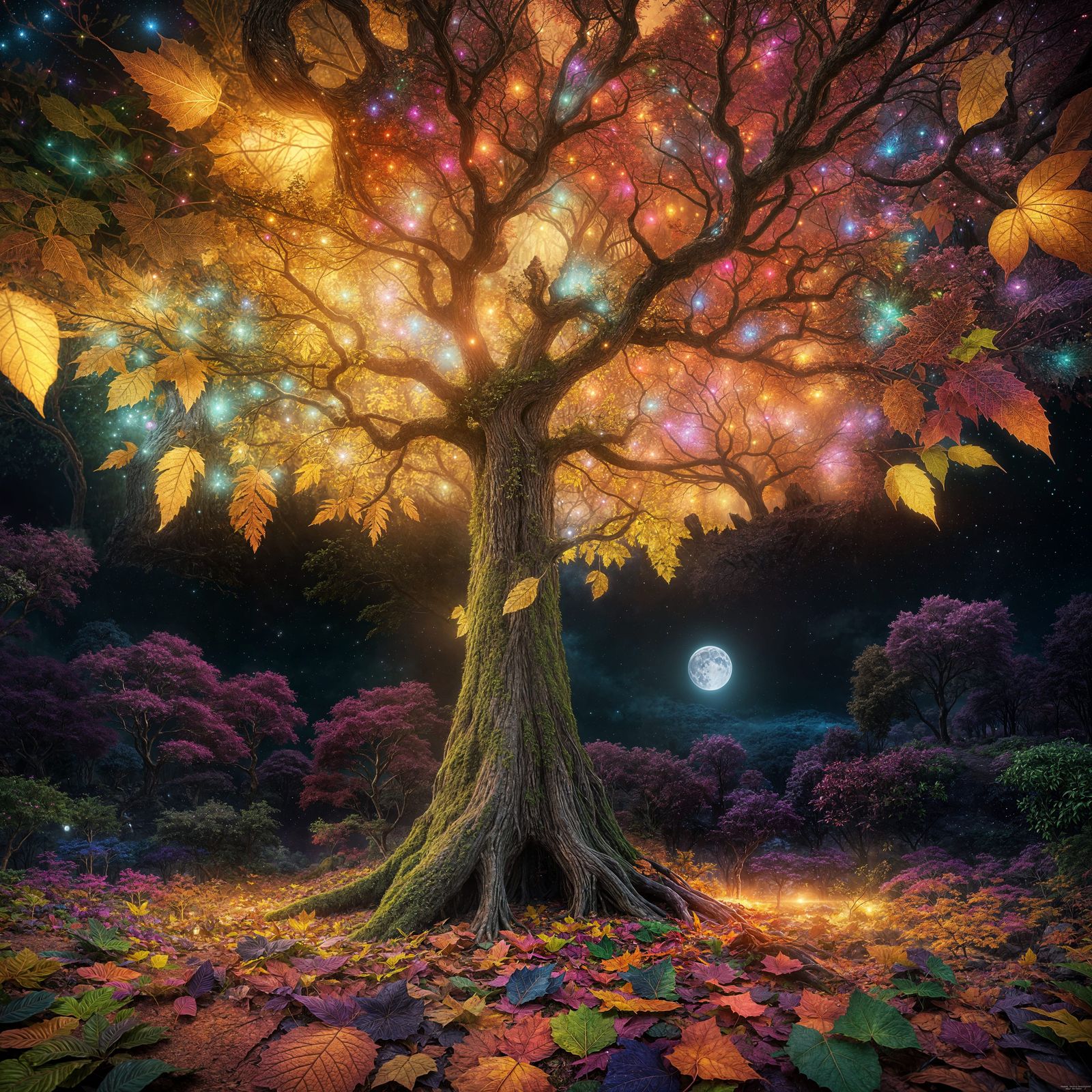 Mystical Leaf Tree in Fairyland: Fantasy Concept Art