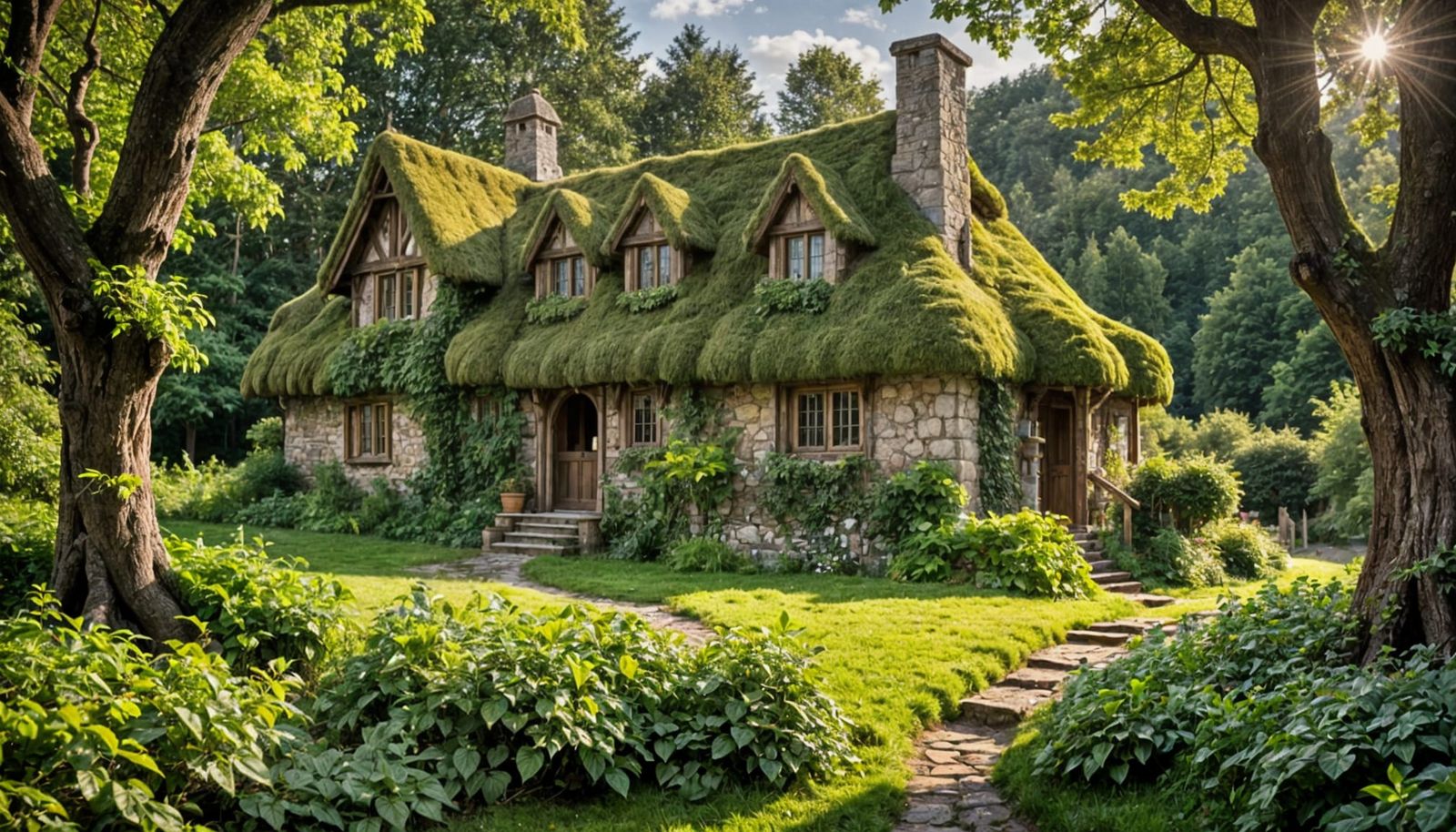 Whimsical Castle Cottage Amidst Dark Forest