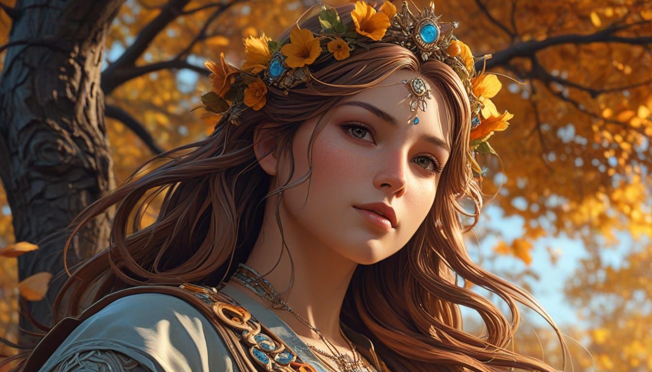 Anime Portrait with Autumnal Floral Crown