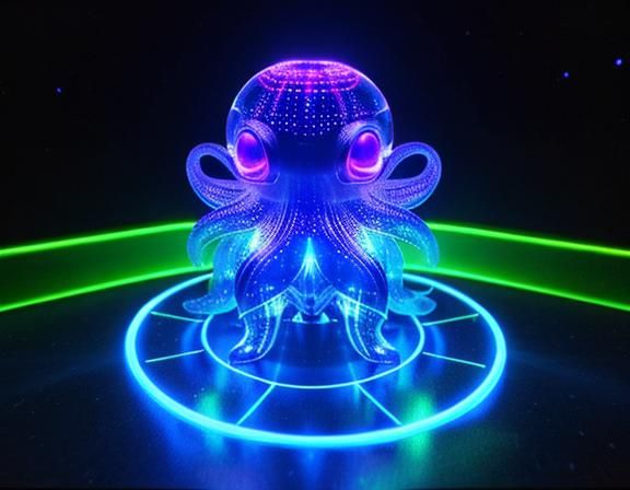 3D laser maked holography projection of alien octopus