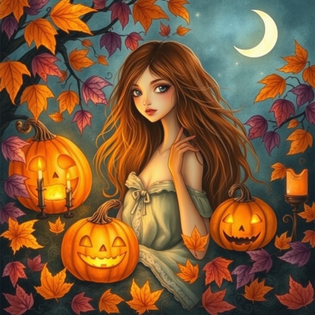 Whimsical Autumn Scene in Fantasy Art Style