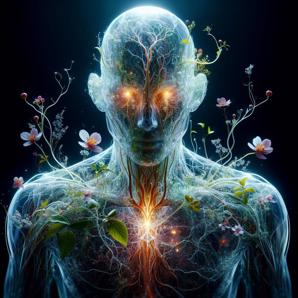 Surreal Glass Human in a Futuristic Terrarium