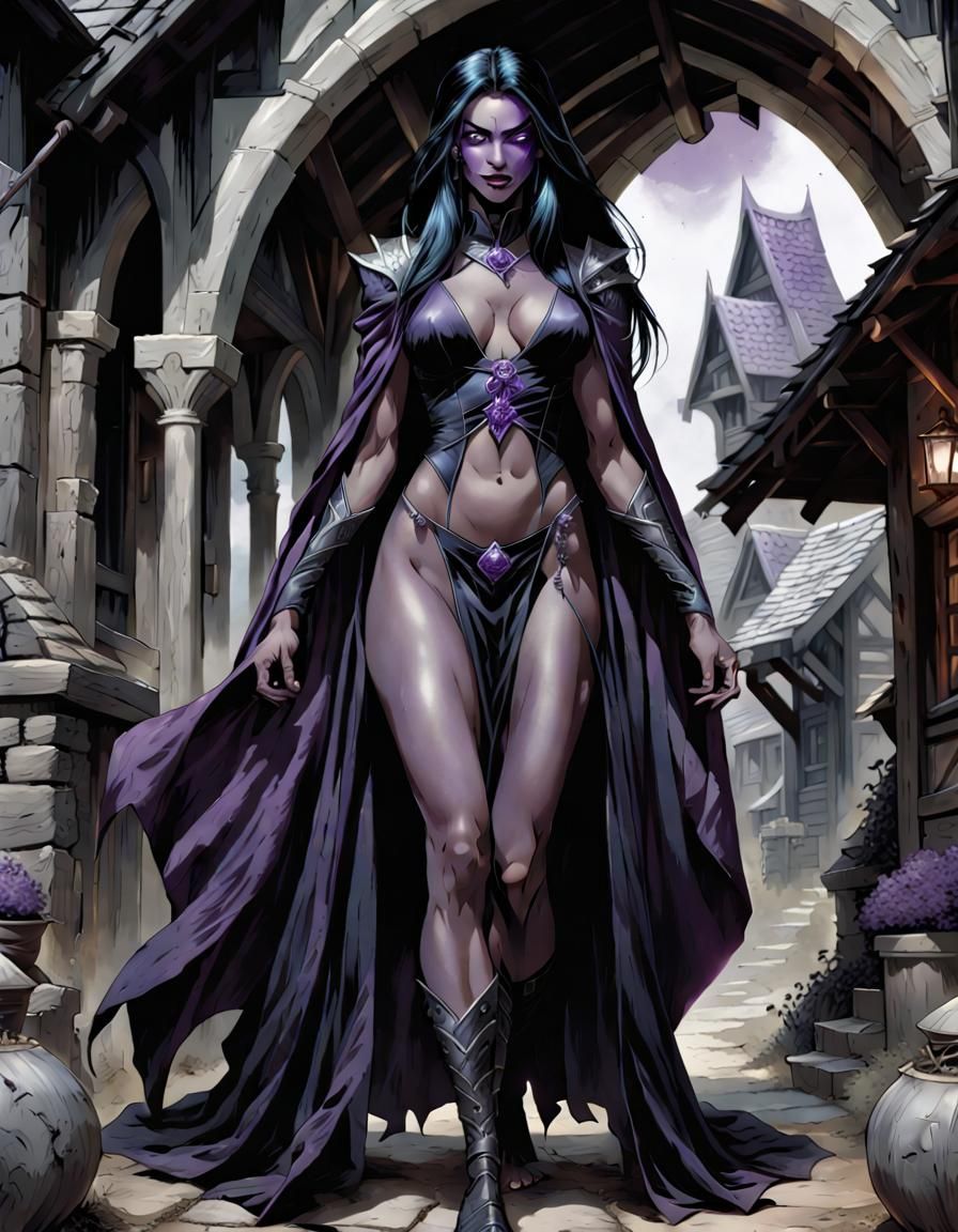 Goth Drow Sorceress in Comic Book Art Style