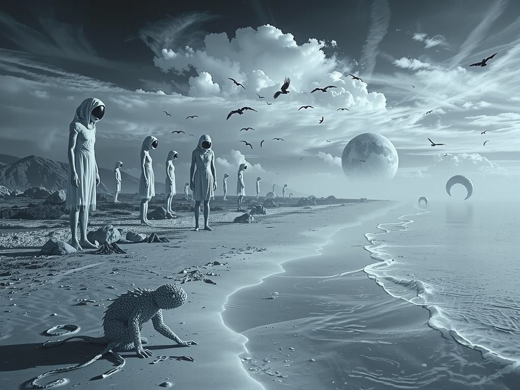 Surreal Extraterrestrial Beach Landscape in Hyperreal Style