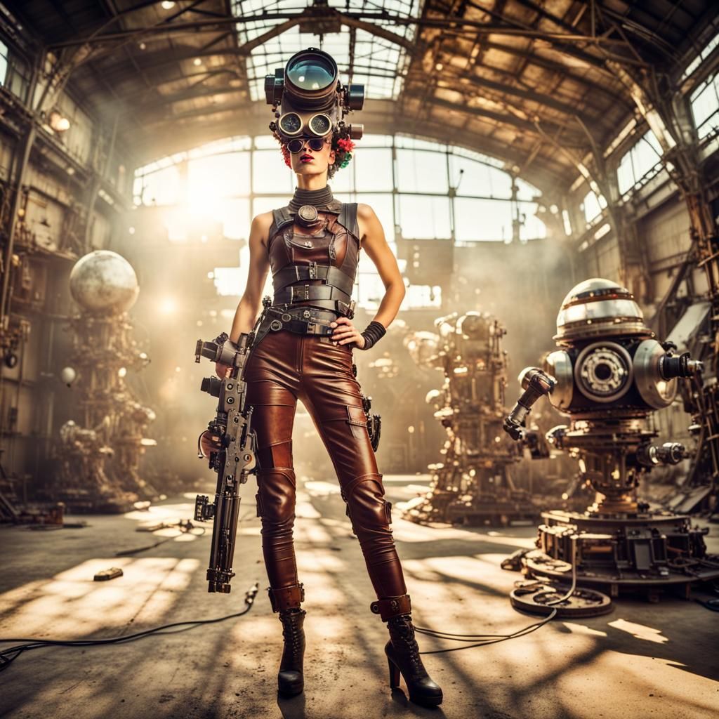 Steampunk Frida Kahlo in Mech Arena, Avedon Style