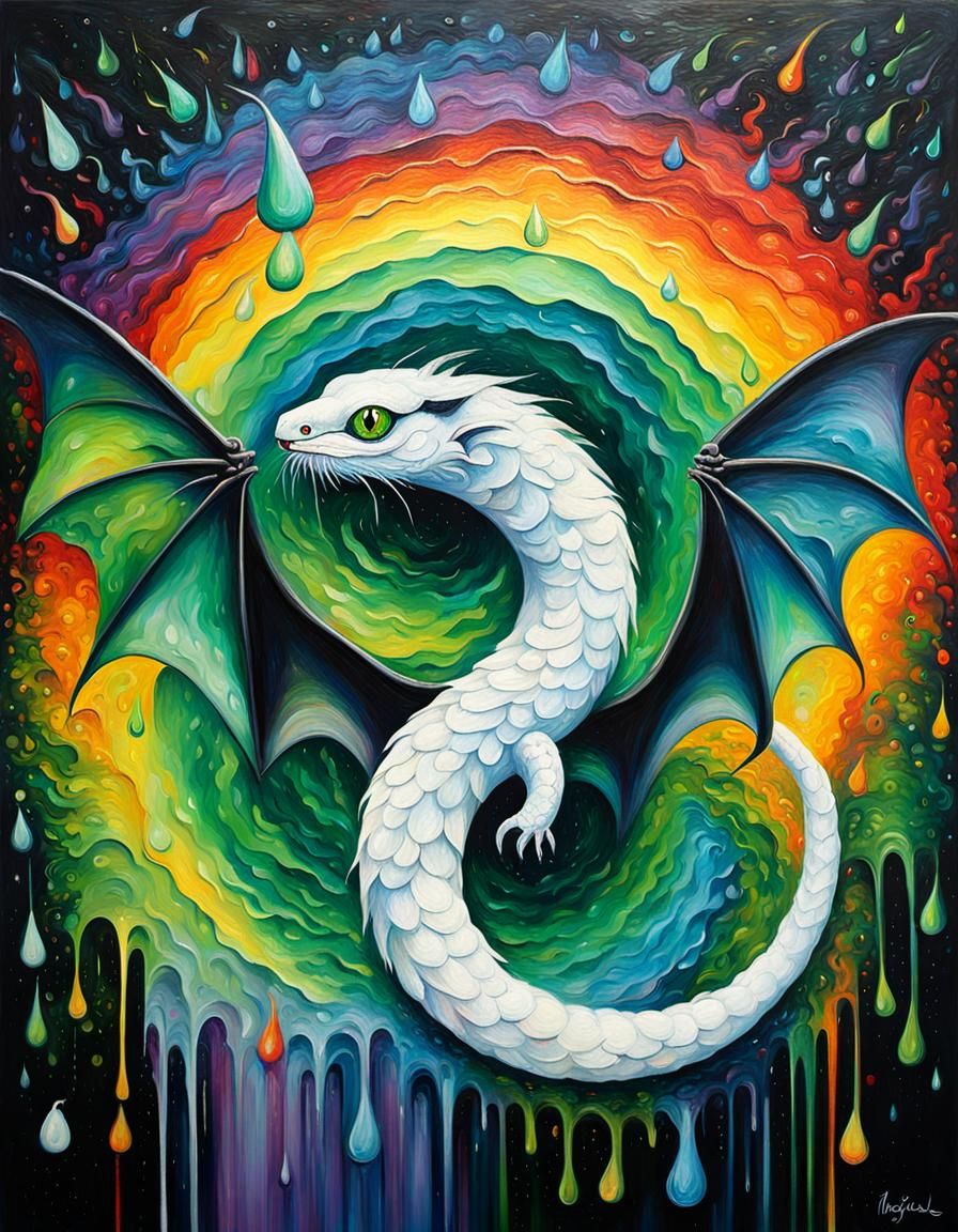 Cosmic Snake with Bat Wings in Expressionist Style