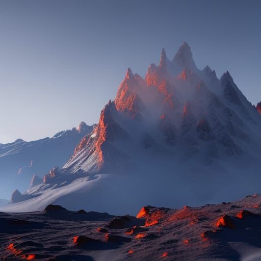 Snowy Mountain with Lava: Detailed Matte Painting