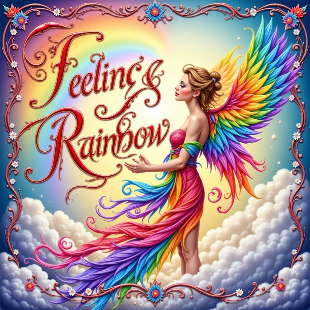 Rainbow Angel Maiden and "Feeling Rainbow" Text