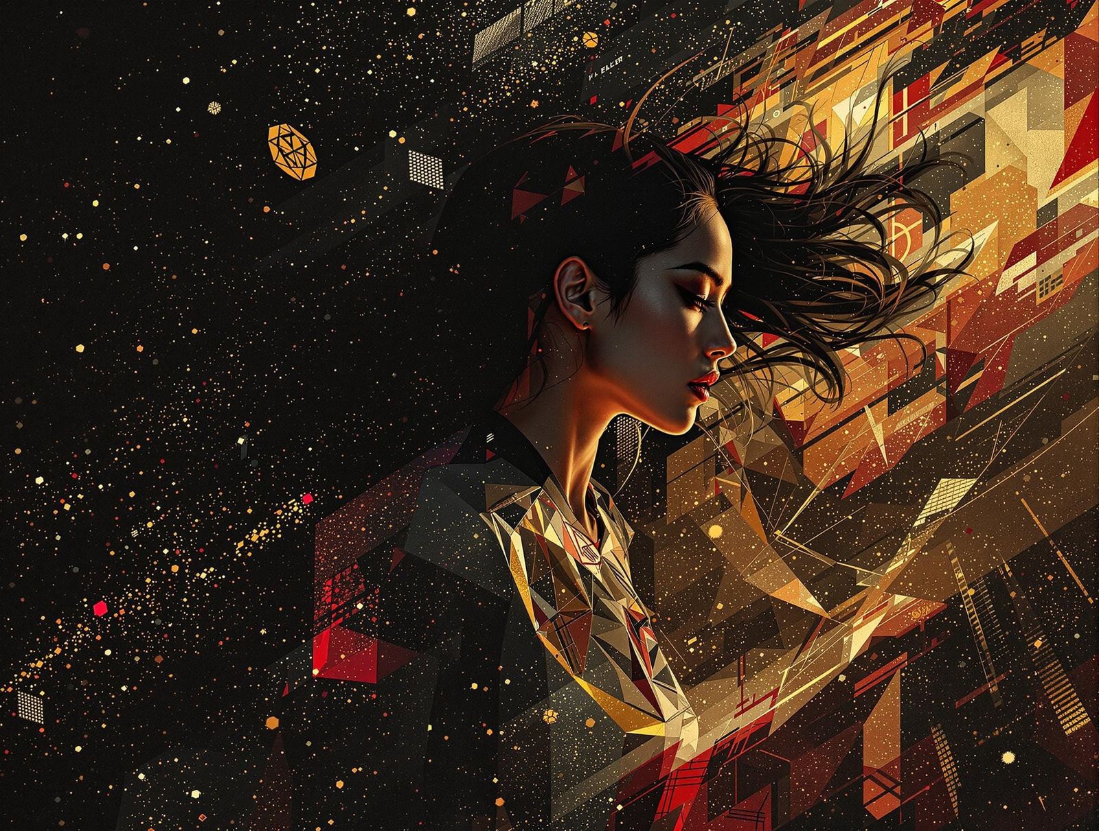 Asian Soccer Players: Neo-Cubist Art Deco Style