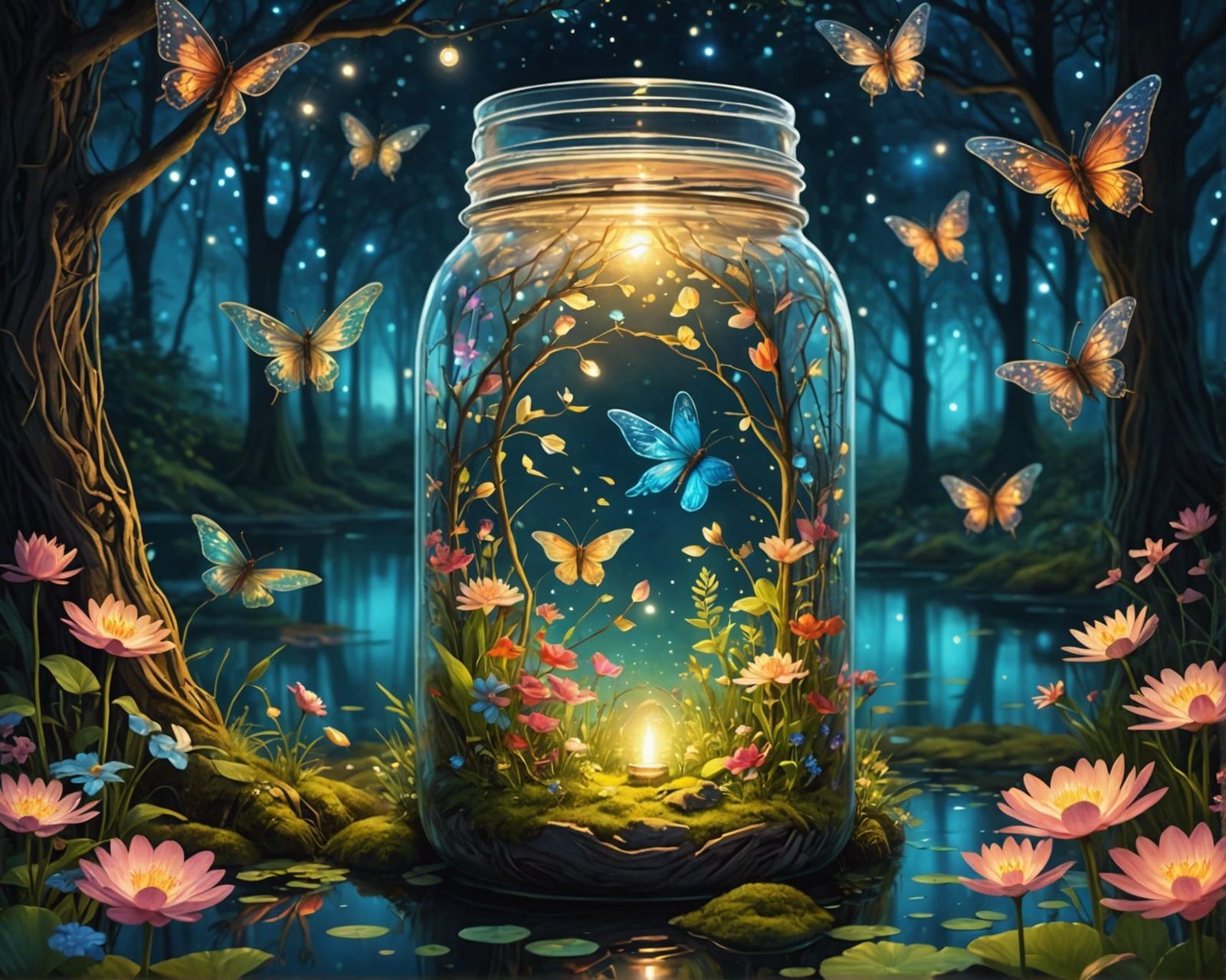 Enchanted Woodland Scene Inside a Mason Jar