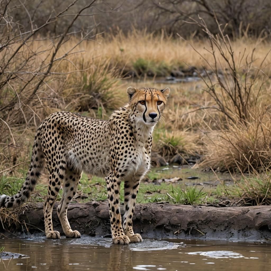 Cheetah Relaxing by a Stream