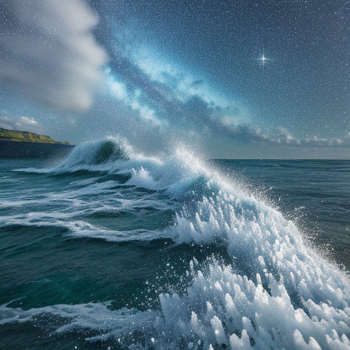 Ethereal Stardust Descends Upon Frothy Waves