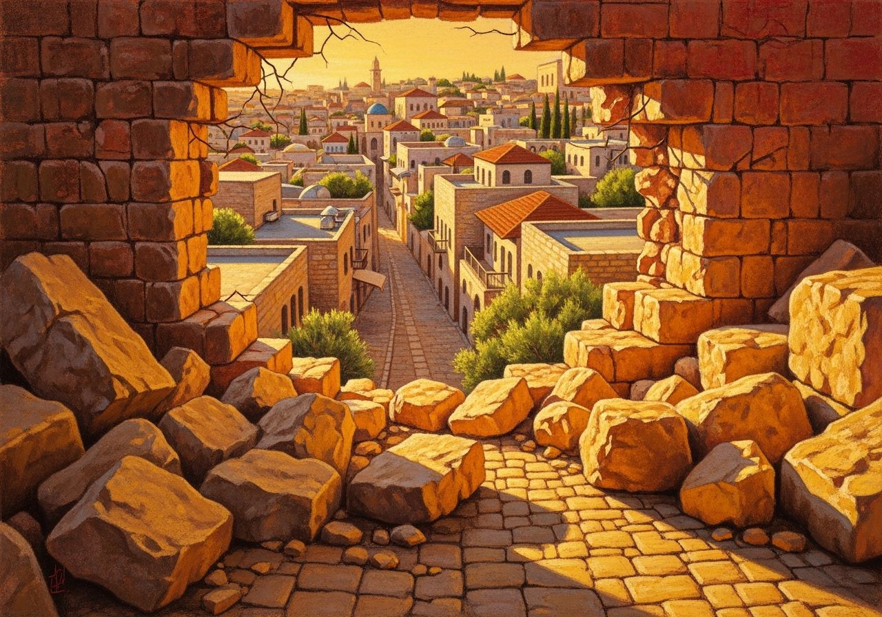 Jerusalem Wall Breach in Soft Pastel Drawing