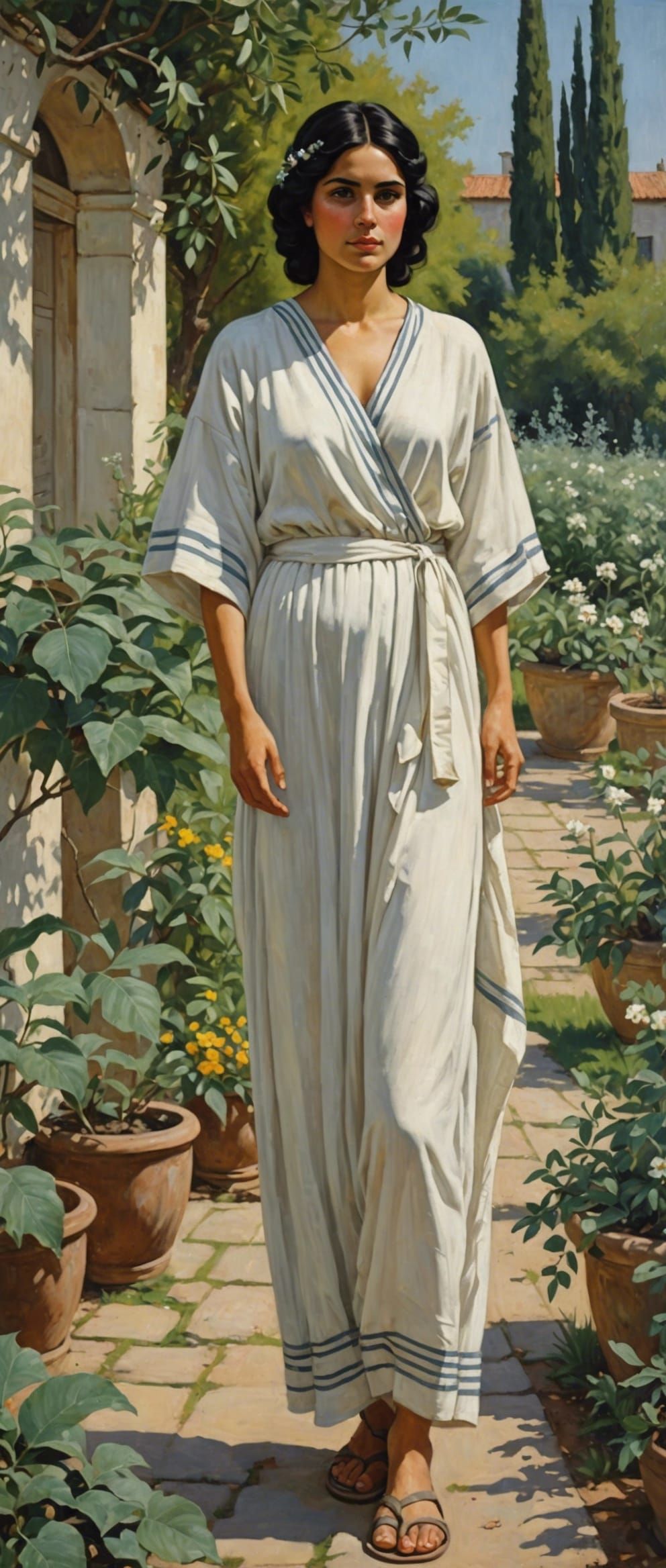 Young Greek Woman in Garden: Soviet Realism Painting