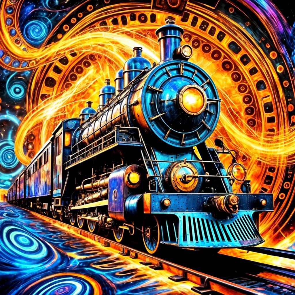 Steampunk Train Speeds Through Vortex in Oil Slick