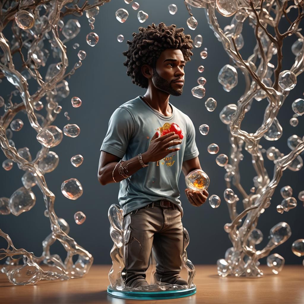 Romantic Man Trapped Inside Glass Figurine: 3D Render