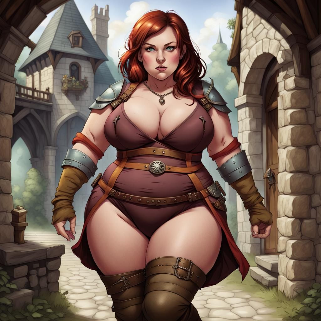 Fantasy Adventurer with Auburn Hair and Wide Hips