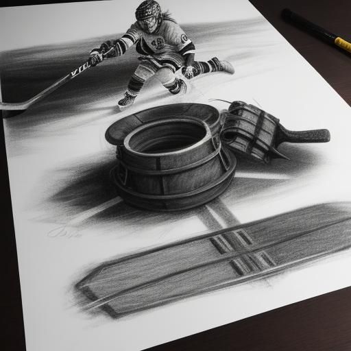 Hyperdetailed Charcoal Drawing of a Hockey Scene