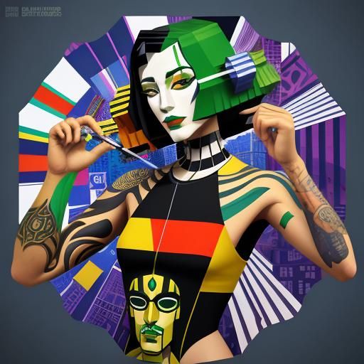 Cubist Stoner Figure in Neo-Cubism Style