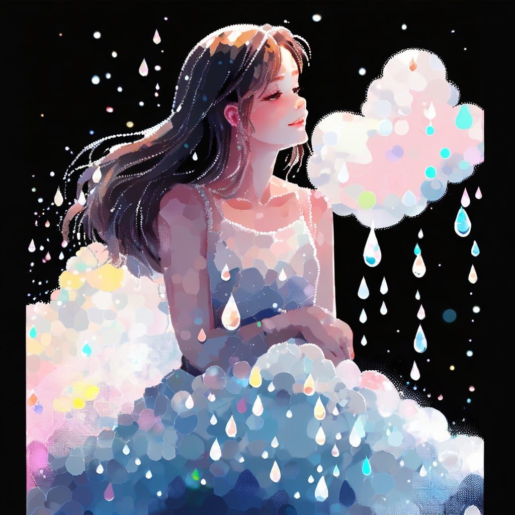 Impressionist Portrait with Anime-Inspired Eyes and Crystal ...