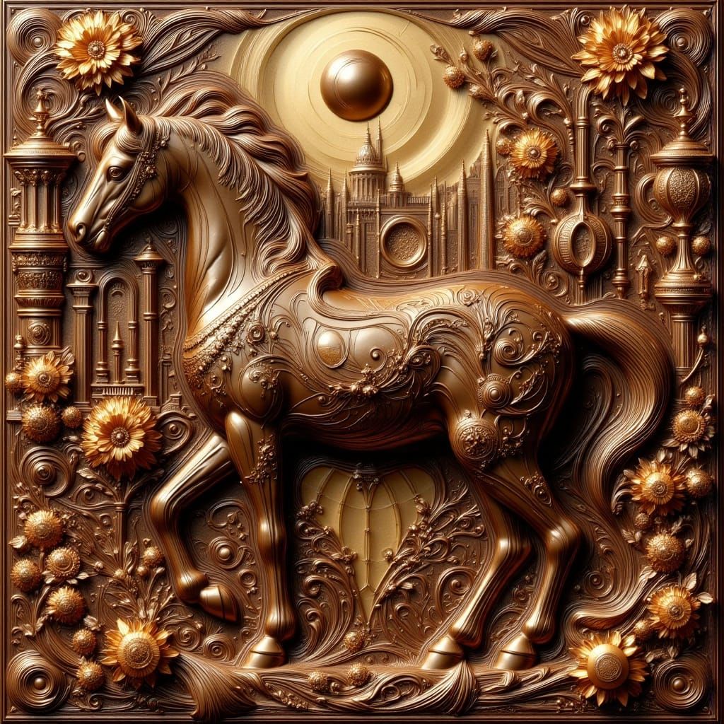 Chocolate Arabian Horse Sculpture in Art Nouveau Punk Style
