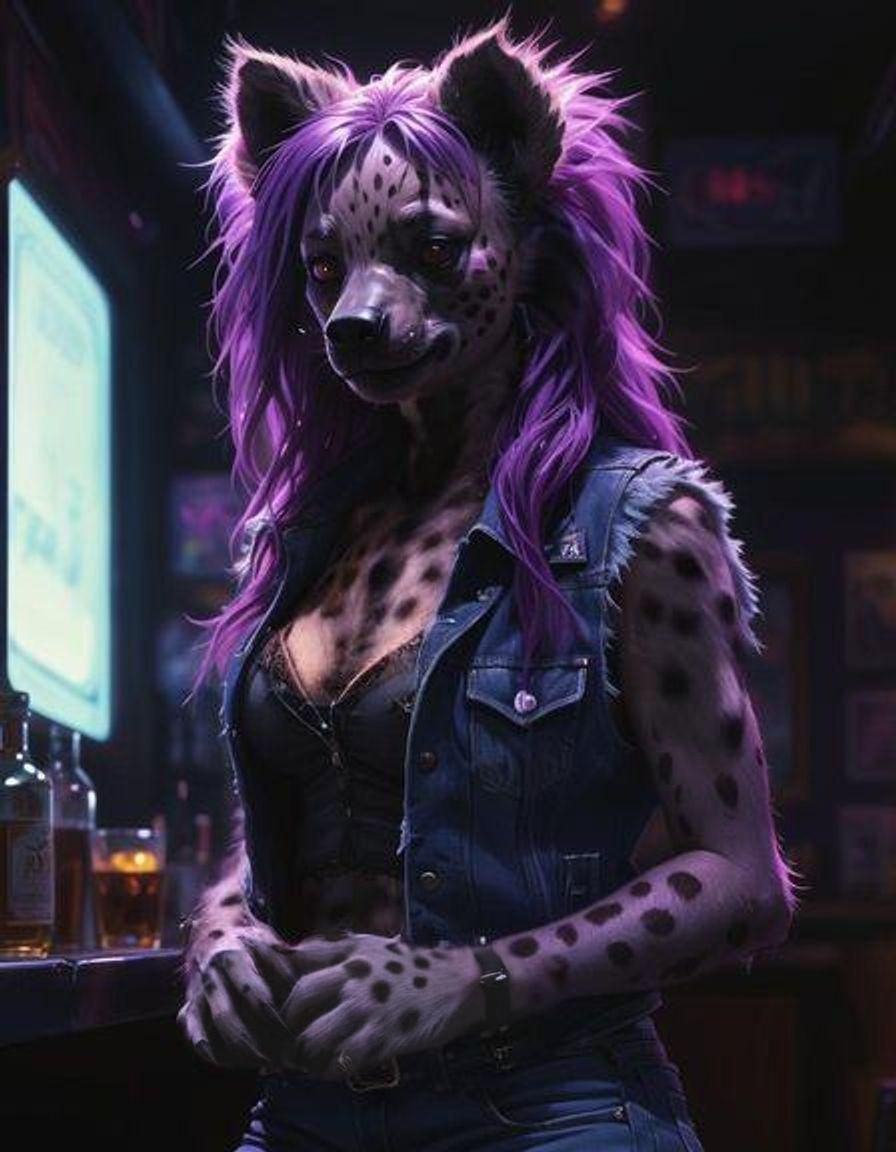 Glamorous Furry in Neon Dive Bar