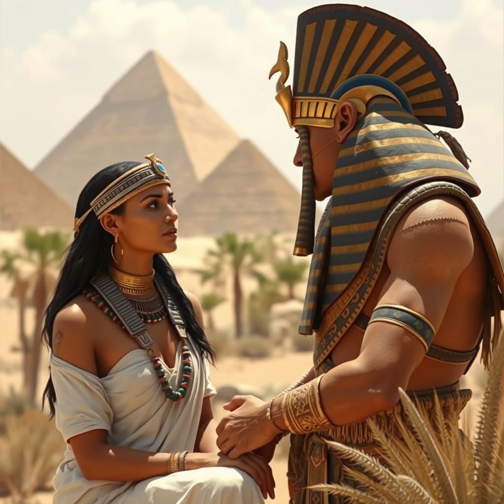 Egyptian Queen Engages with Horus in an Oasis near the Pyram...