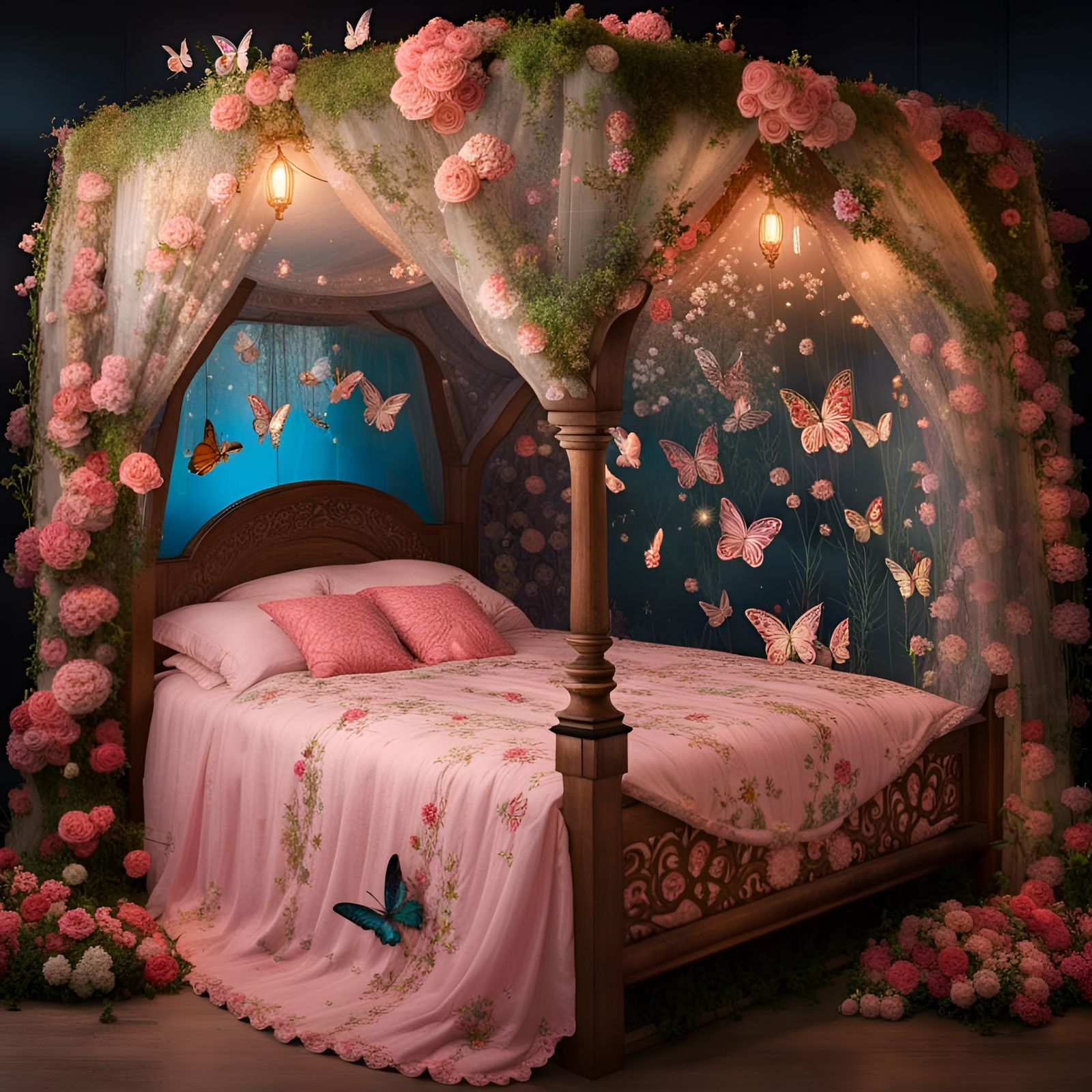 Enchanted Bed with Unicorns and Fairies: Fantasy Art
