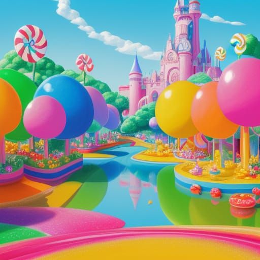 Surreal Candy Land Paradise in Vibrant Digital Art