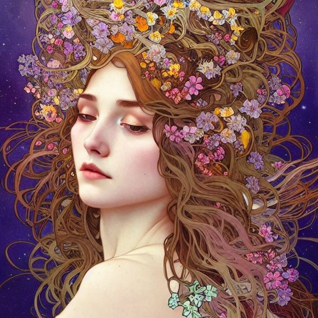 Art Deco Woman with Flowers in Hair