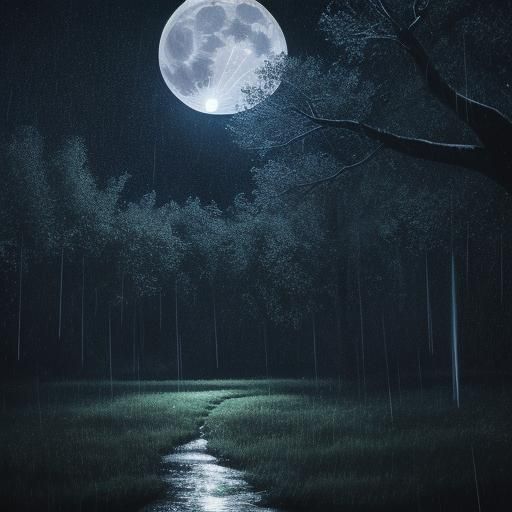 Moonlit Rain and Wind Through Forest Trees