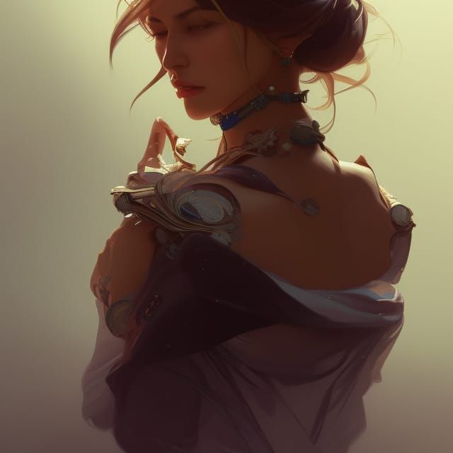 Detailed Portrait of Diplomat Woman in Art Nouveau Style