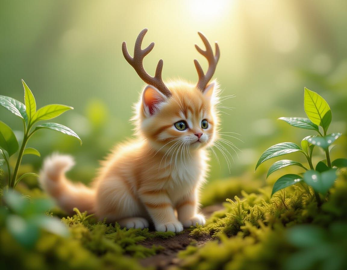 Fluffy Dragon-Cat Explores Miniature Jungle