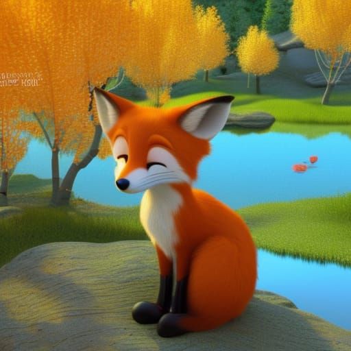Disney-Style Fox by Turquoise Pond