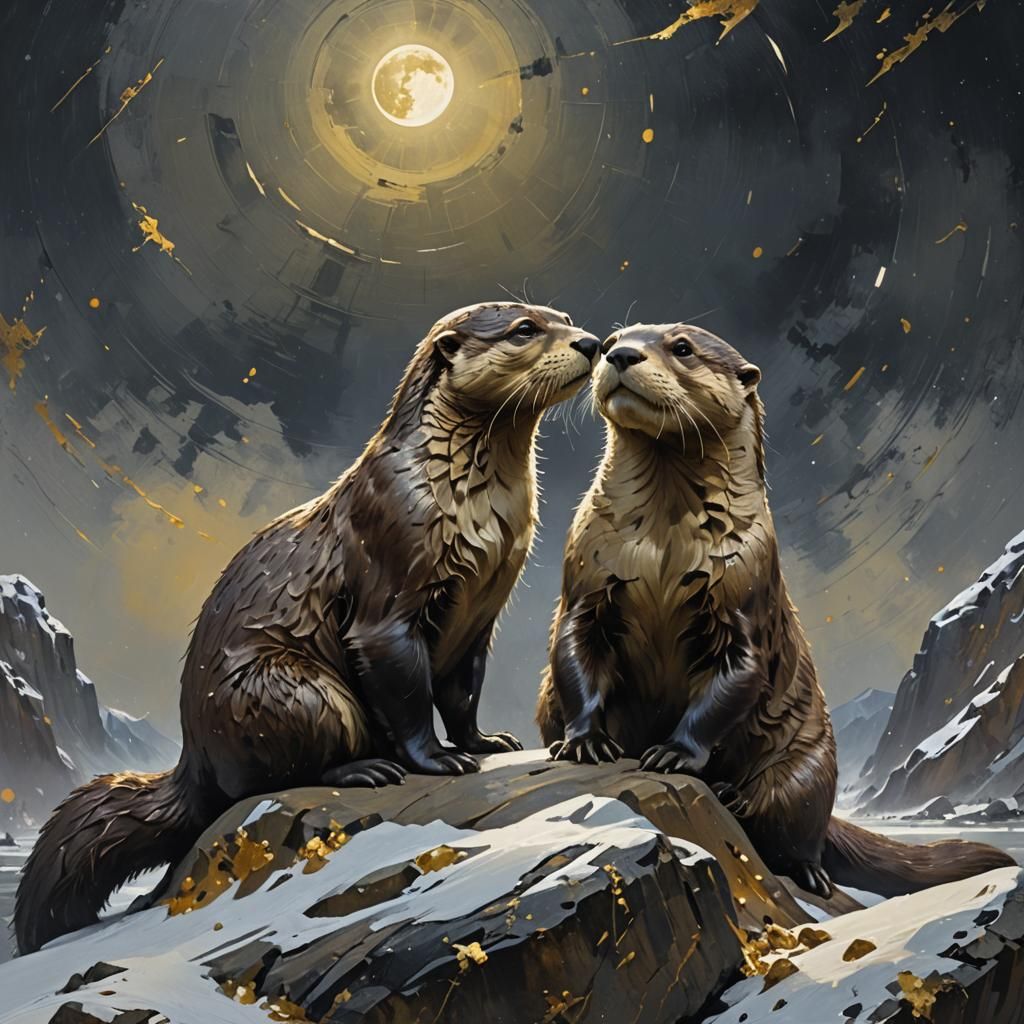 Otters Under Eclipse: A Detailed Matte Painting