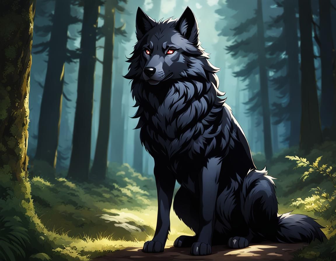 Anime Style Anthropomorphic Black Wolf in Dress