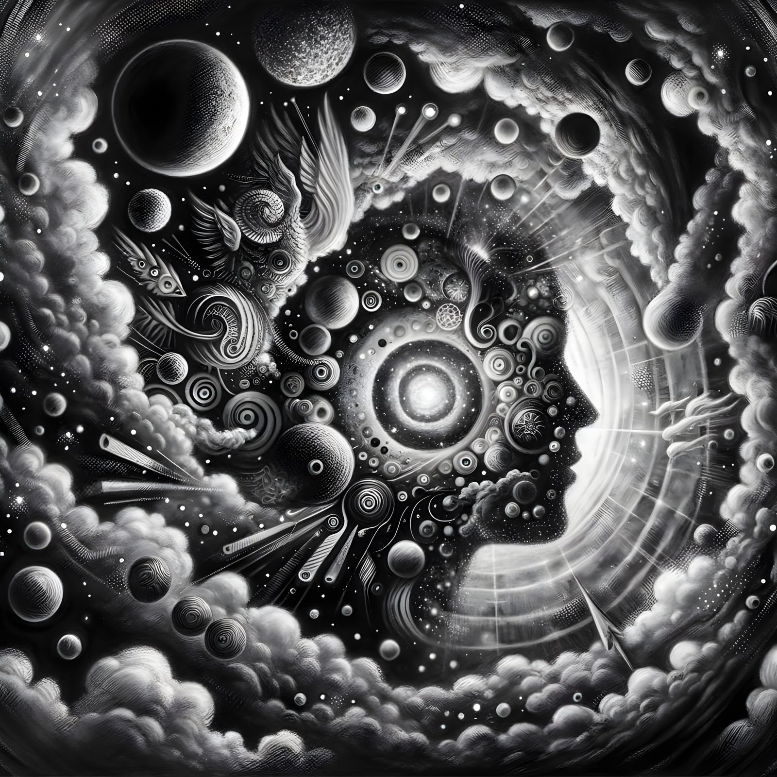 Imaginative Charcoal Drawing Revealing the Innerverse