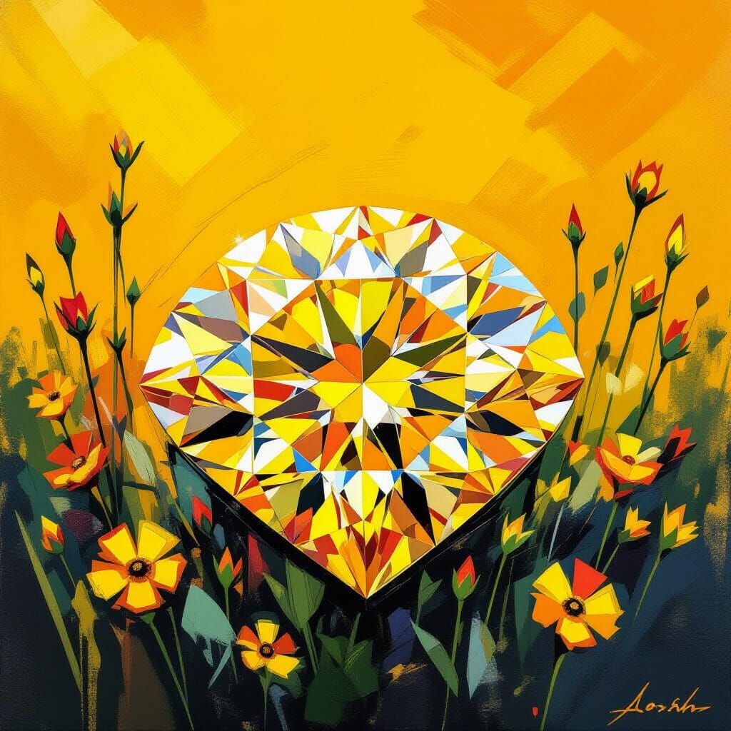 Sparkling Yellow Diamond in Impressionist Style