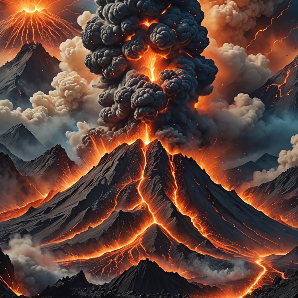 Volcanic Eruption with Fiery Explosion, Fantasy Art