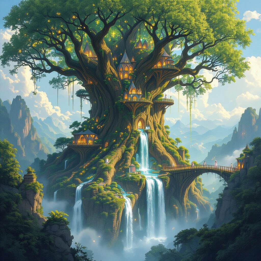 Hidden Elven City in Ancient Tree